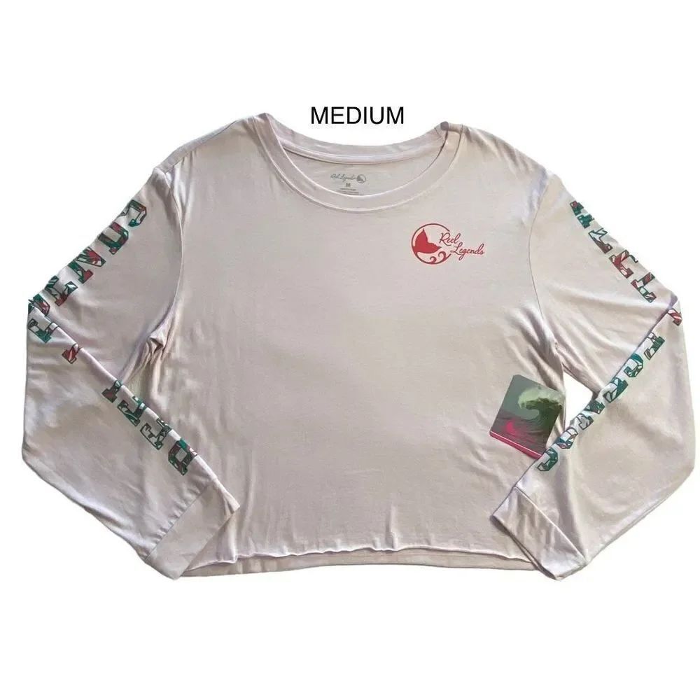 REEL LEGENDS Women’s MEDIUM Logo Long Sleeve LIGHT PINK T-Shirt